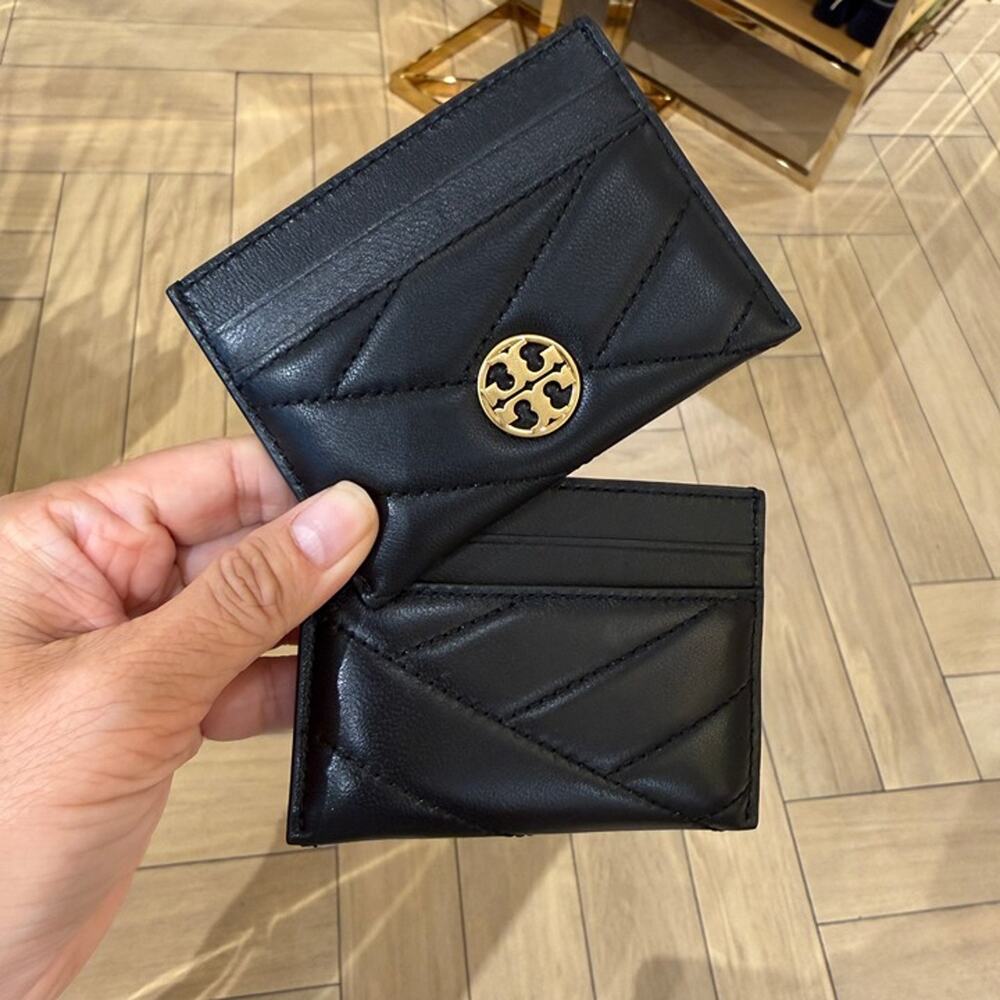Tory Burch Willa Chevron Flat Card Case 187371 Black $100